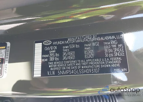 2025 Hyundai Santa Fe Calligraphy from USA, damaged, VIN 5NMP54GL5SH093107